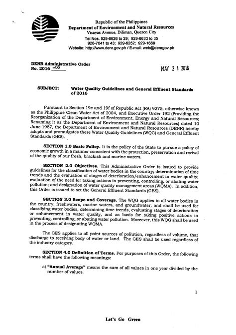 dao 2016-08 water quality guidelines|EMB MEMORANDUM CIRCULAR SUBJECT : GUIDELINES ON .